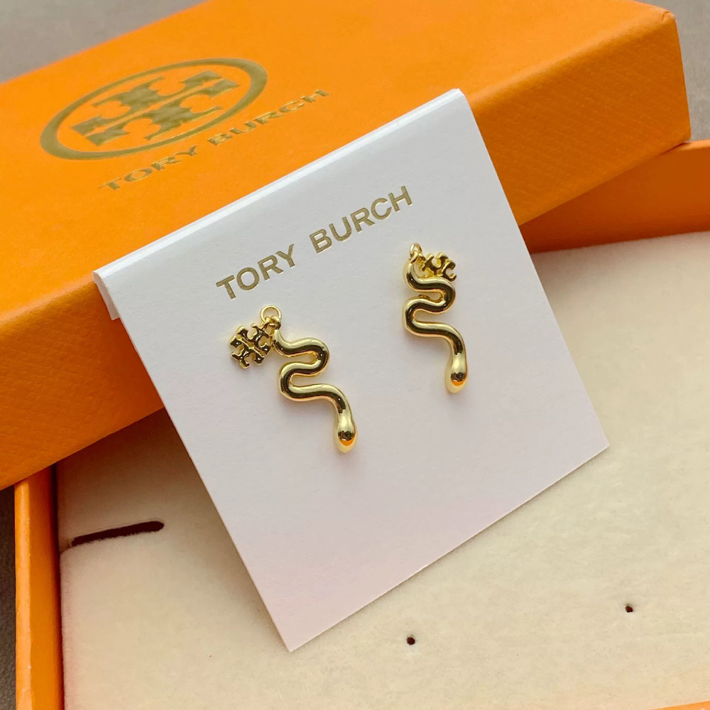 Tory Burch Gold Plated Snake Year Curved Stud Earrings